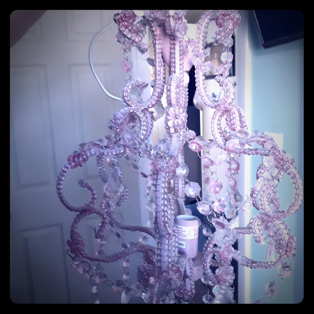 Pink bead chandelier